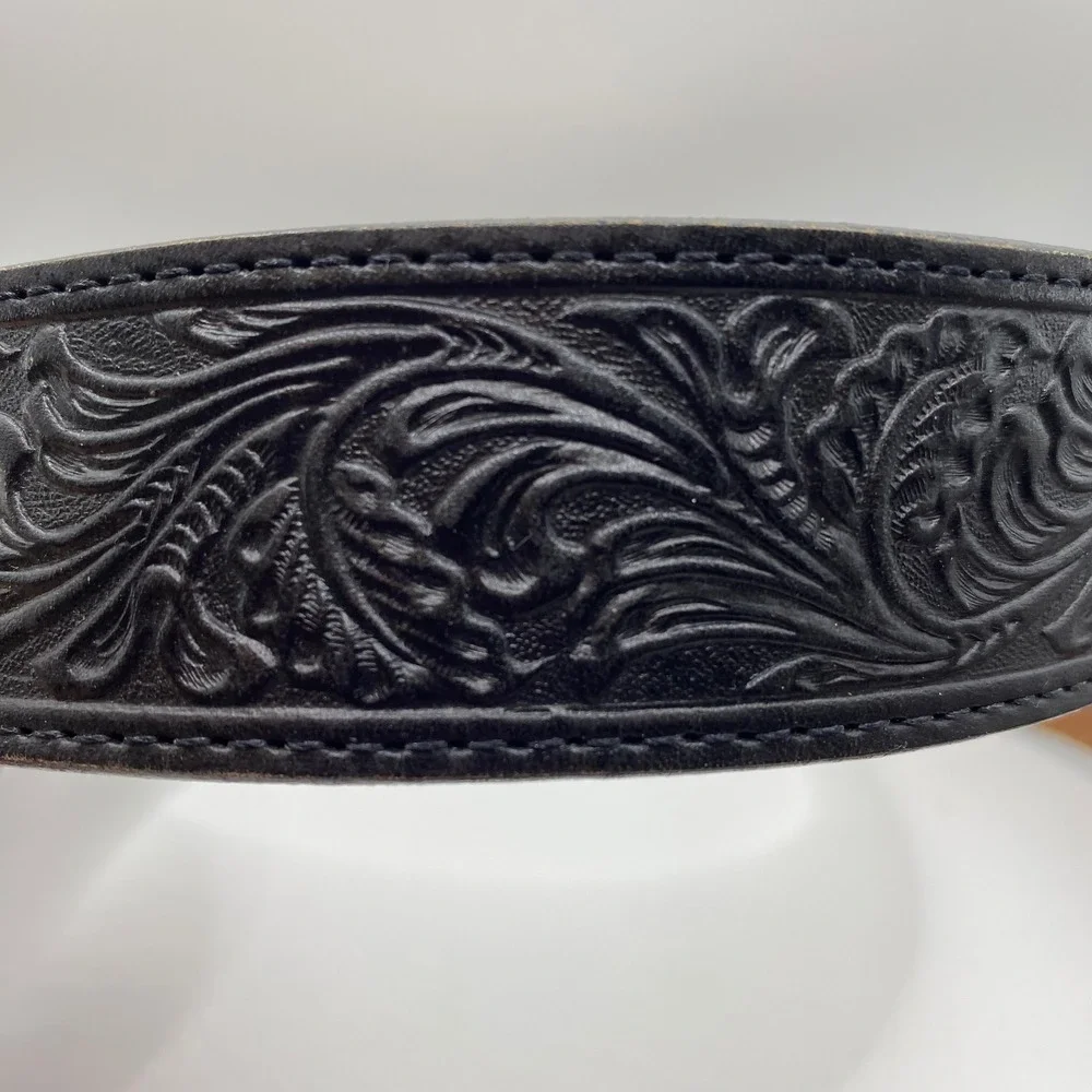 Justin Belt Mens 38 Black 242BK Western Floral Tooled Top Grain Cowhide USA Made